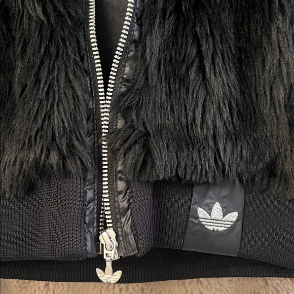 adidas Black Faux Fur Varsity Jacket - Picture 4 of 6